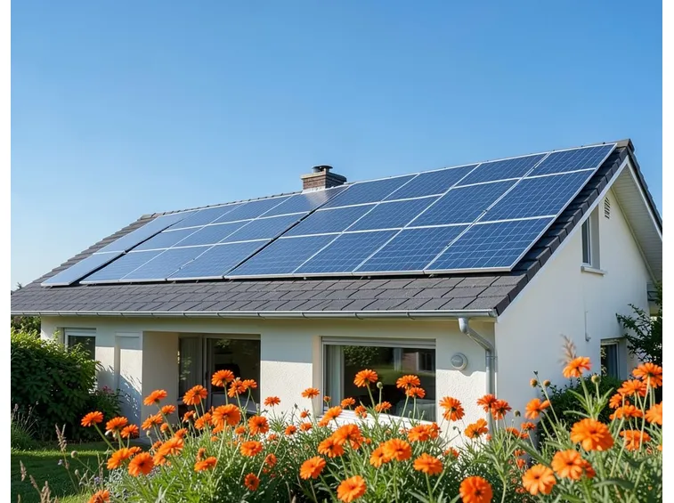 Impianto fotovoltaico costruito sui tetti di un'abitazione