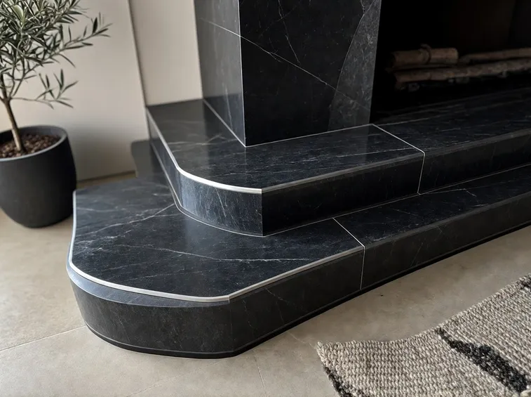 Modello di caminetto in marmo nero